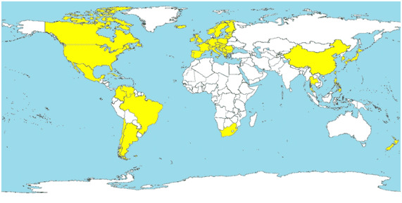 Pays où le MS-PCV2 a été diagnostiqué (en jaune)